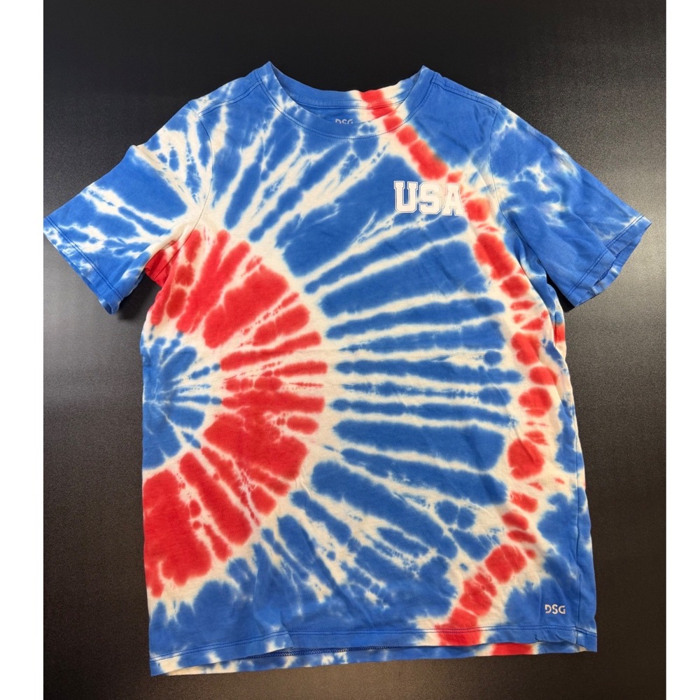 DSG USA Tie Dye T-Shirt Red White Blue Girls Large 14-16 ShortSleeve K10